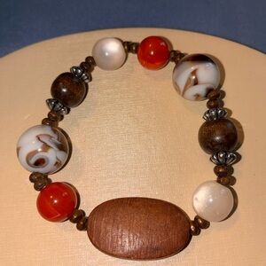 Brown and White Beaded Bracelet